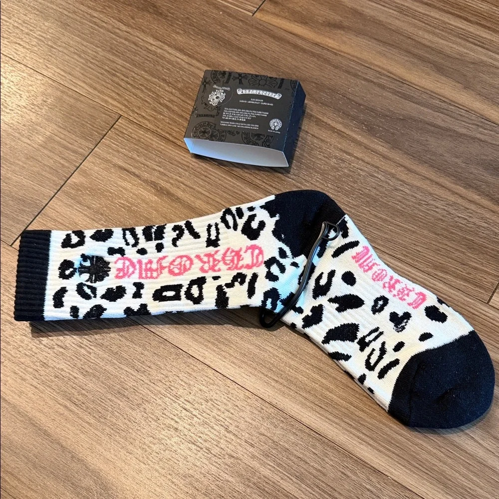 Chrome Hearts Leopard Print Socks with Pink Logo